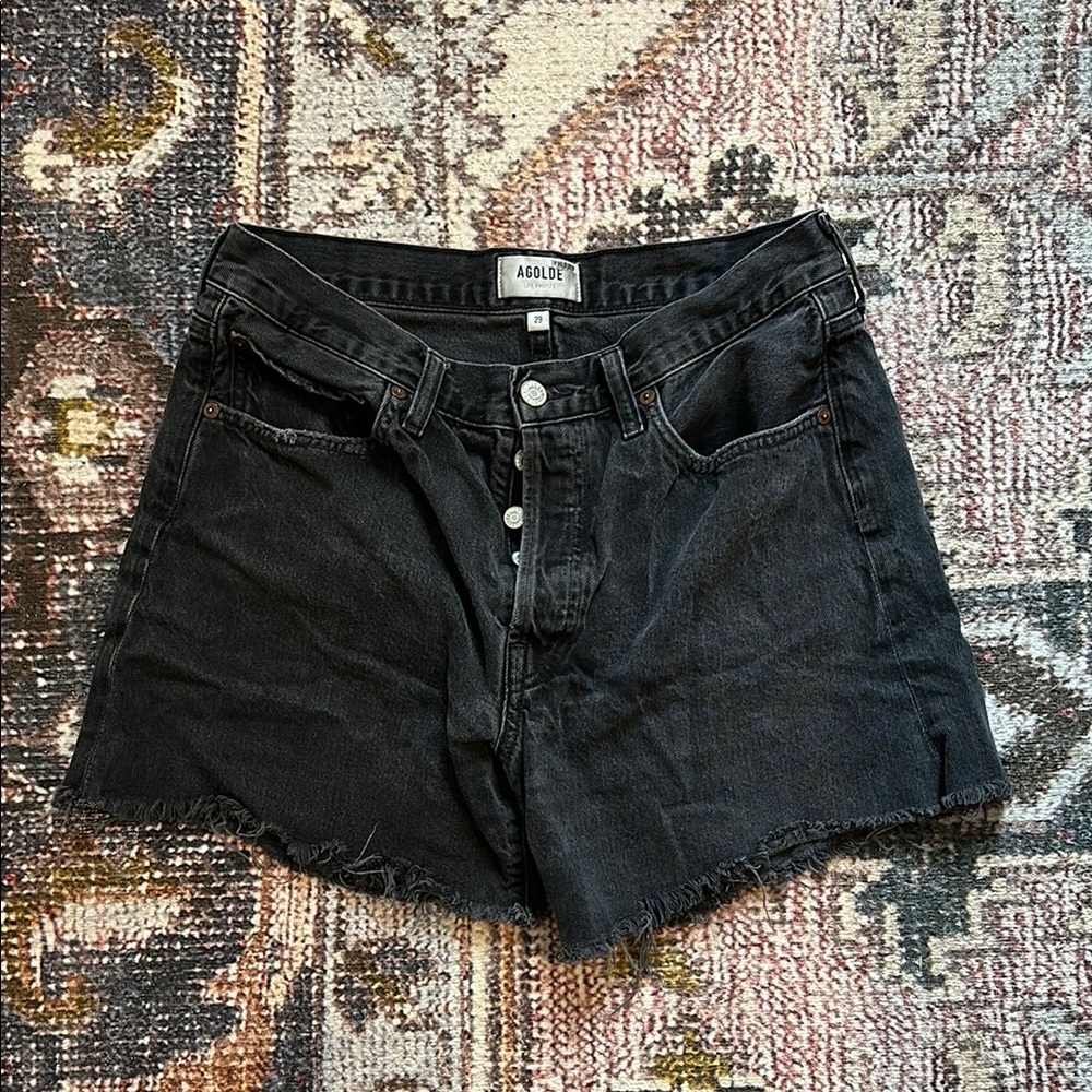 AGOLDE parker long Black Denim Shorts